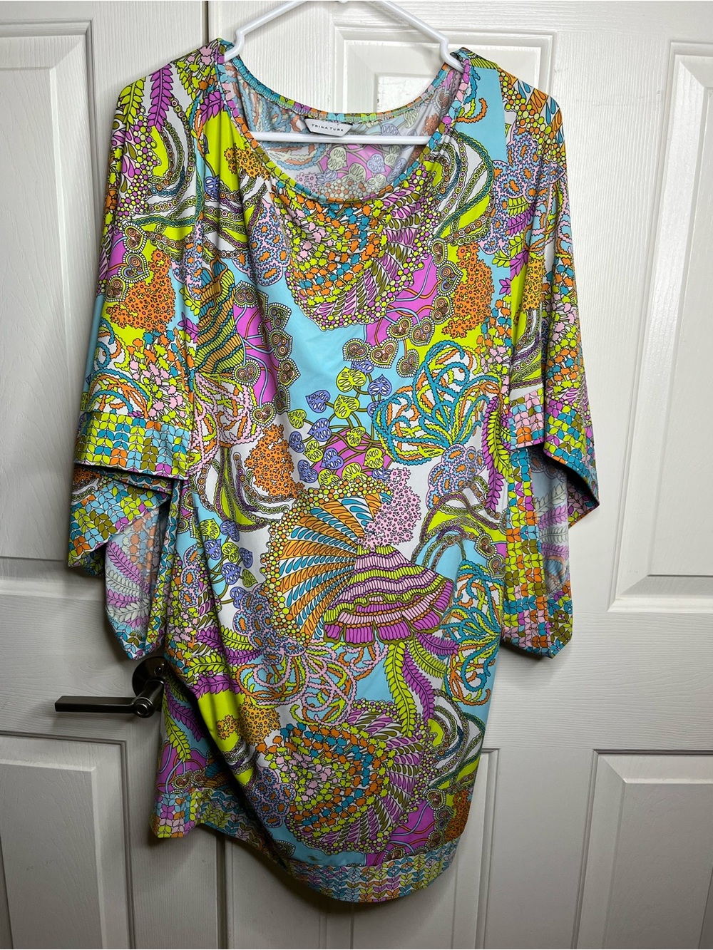 Trina Turk Multicolor Floral Paisley Tunic in Aqua, Pink & Yellow